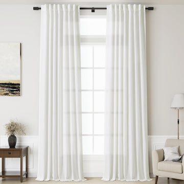 Linen Off White Curtains 144 inch Extra Long Back Tab Light Filtering Semi Sheer Drapes Modern Farmhouse Coastal