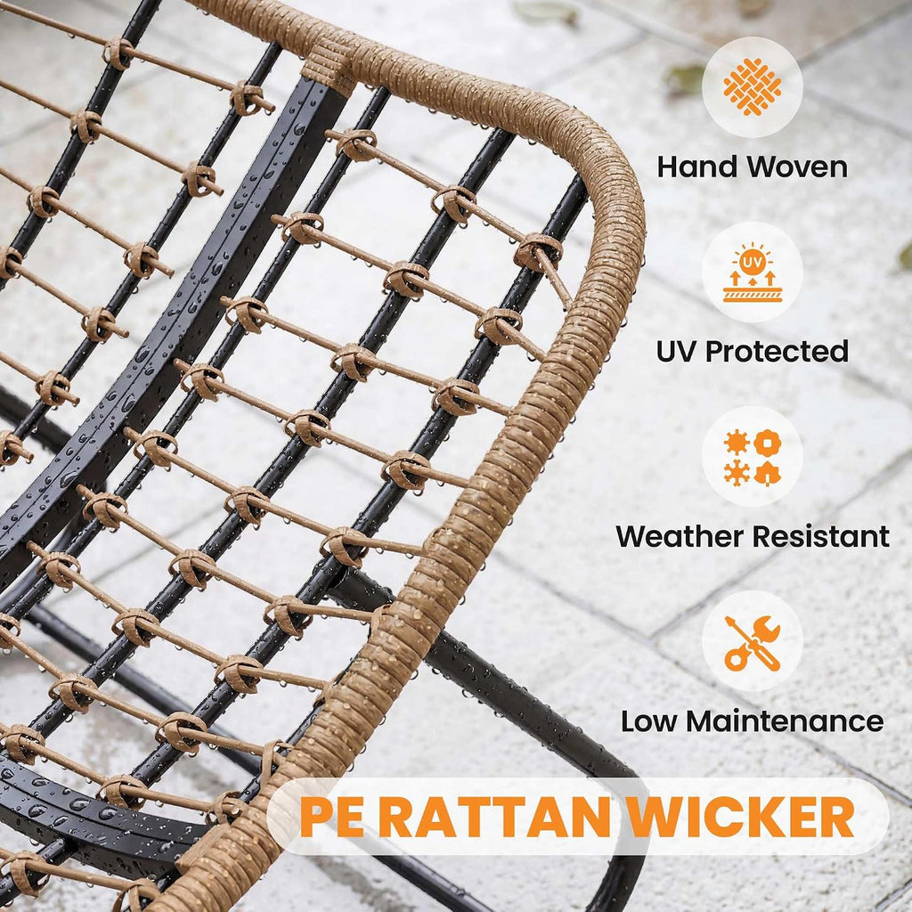 Papasan Rocking Chair Oversized Indoor Outdoor Cushion Beige | Wicker, PE Rattan, Outdoor Rocker Egg Chairs, Living