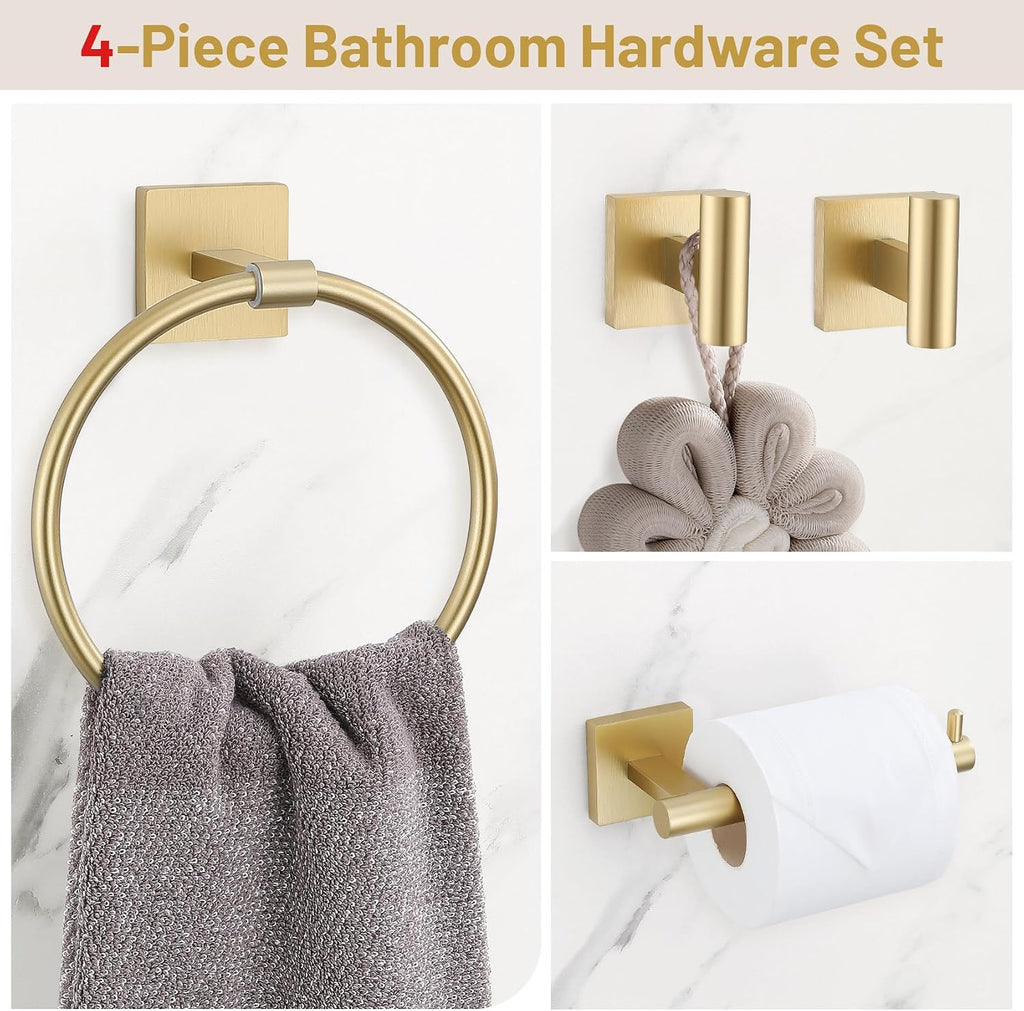 Towel Ring Set 4 Piece Bathroom Hardware Set Includes Towel Ring 2 Towel Hooks and Toilet Paper Holder Stainless