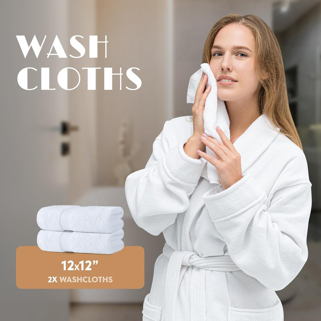 Bath Towel Set of 6 - 100% Cotton Highly Absorbent Towels , 2 Luxury Bath Towels 650GSM, 2 Hand Towels, 2 Washcloths