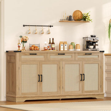 61” Large Buffet Cabinet with Storage, Sideboard Cabinet with 4 Doors and 3 Drawers, Farmhouse Buffet Table