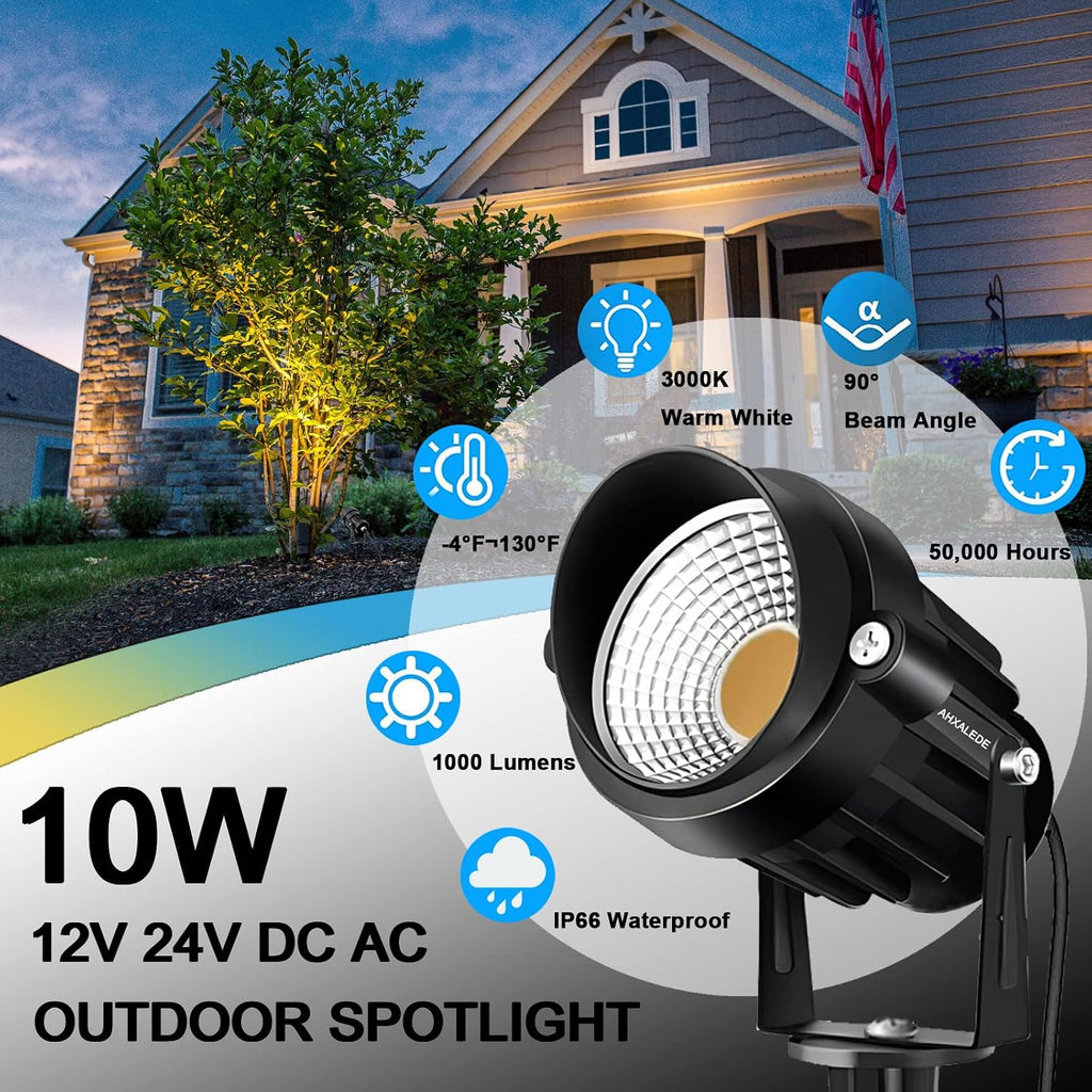 Low Voltage Landscape Lights 12 LED Spotlight Outdoor Pathway Lights Wired Yard Lights Garden Lawn 10W Landscaping