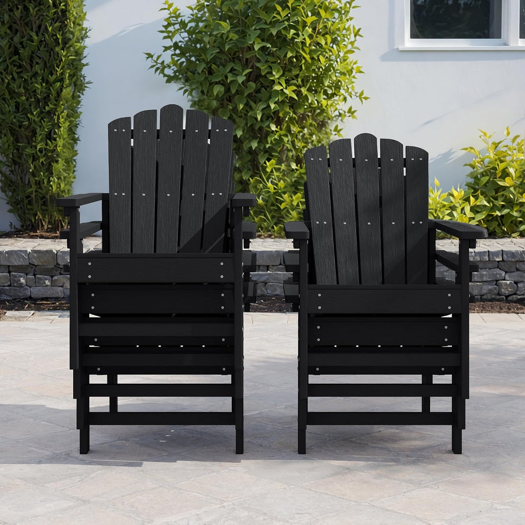Stackable Adirondack Chairs Set of 2,HDPE,Black | Durable, All-Weather Patio Seating with Wood Texture, Low