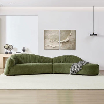 146" Oversized Upholstered Sectional Sofa with Right Chaise, Mid-Century Style 6-Seater Polyester Comfy Couch with