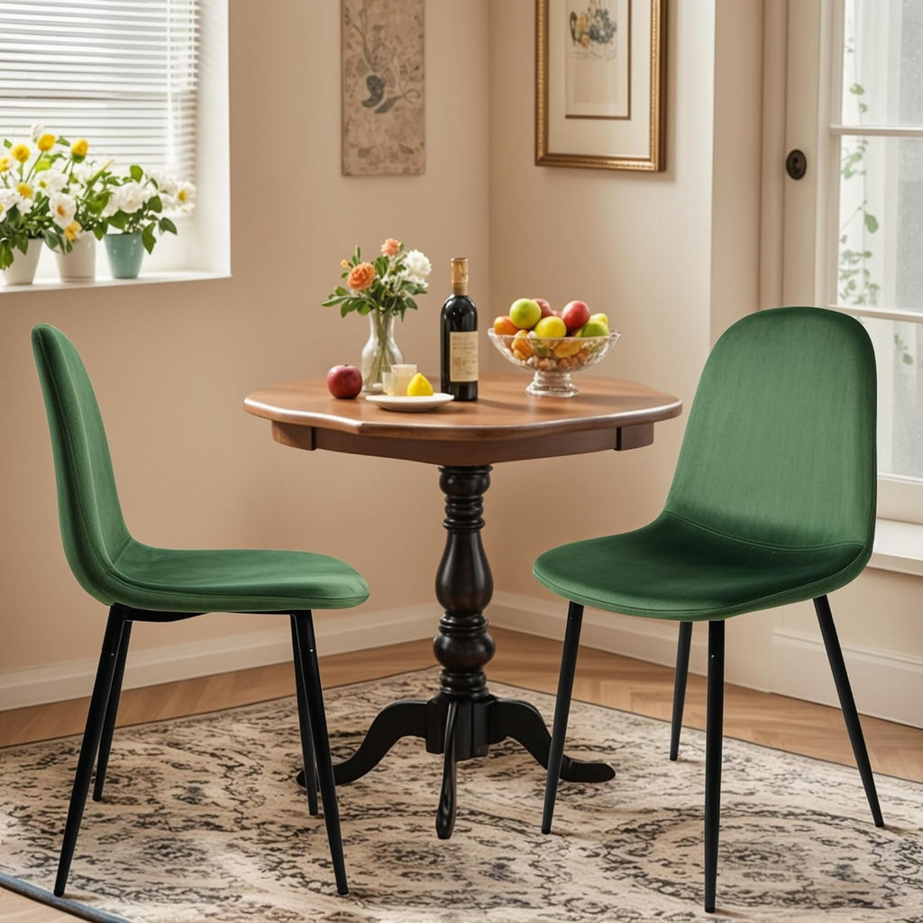 Modern Velvet Chairs with Metal Legs for Living, Bedroom, Restaurant, Dining Room, Set of 2, Dark Green