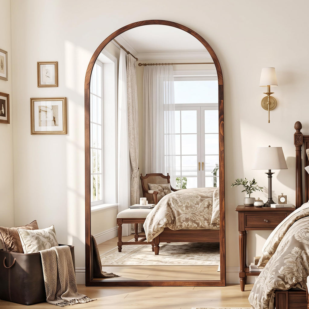 76"x41" Arched Full Length Mirror with Slim Solid Wood Frame, Walnut