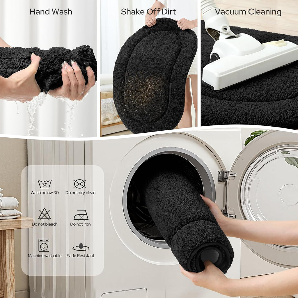 Black Bathroom Rugs Sets, 2 Piece Small Bathroom Rugs, Soft, Absorbent Microfiber Mats, Machine Washable Bath Mats