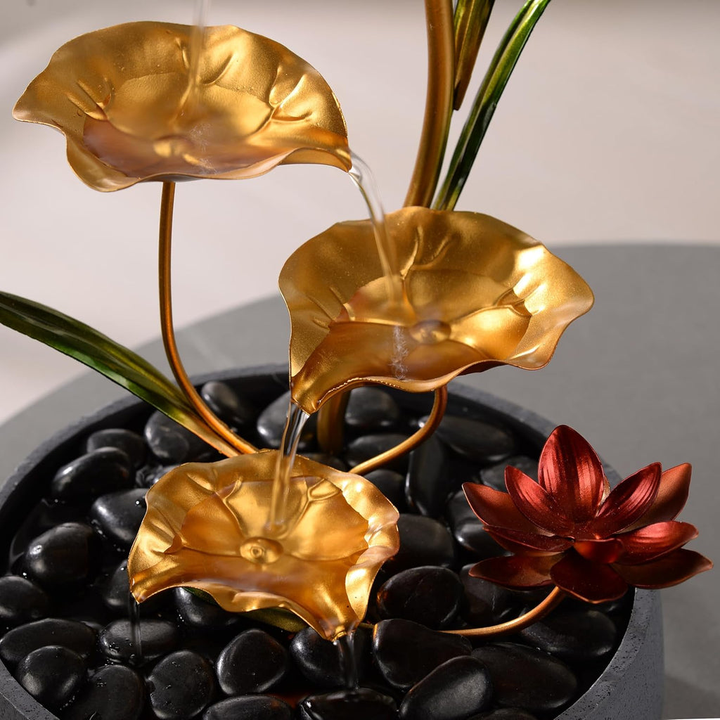 Indoor Tabletop Fountain Exquisite Meditation Desk Water Fountain Decorative Zen,4-Tier Lotus Desk Fountain, Decor