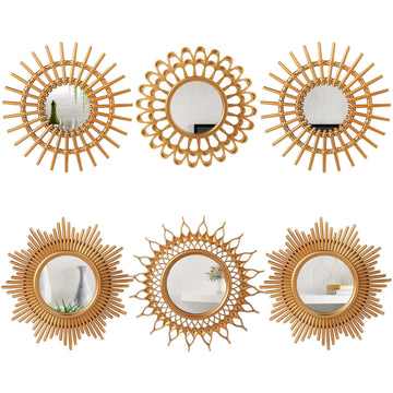 6 Pcs Sunburst Round Mirror for Wall Decor, Classic, Gold