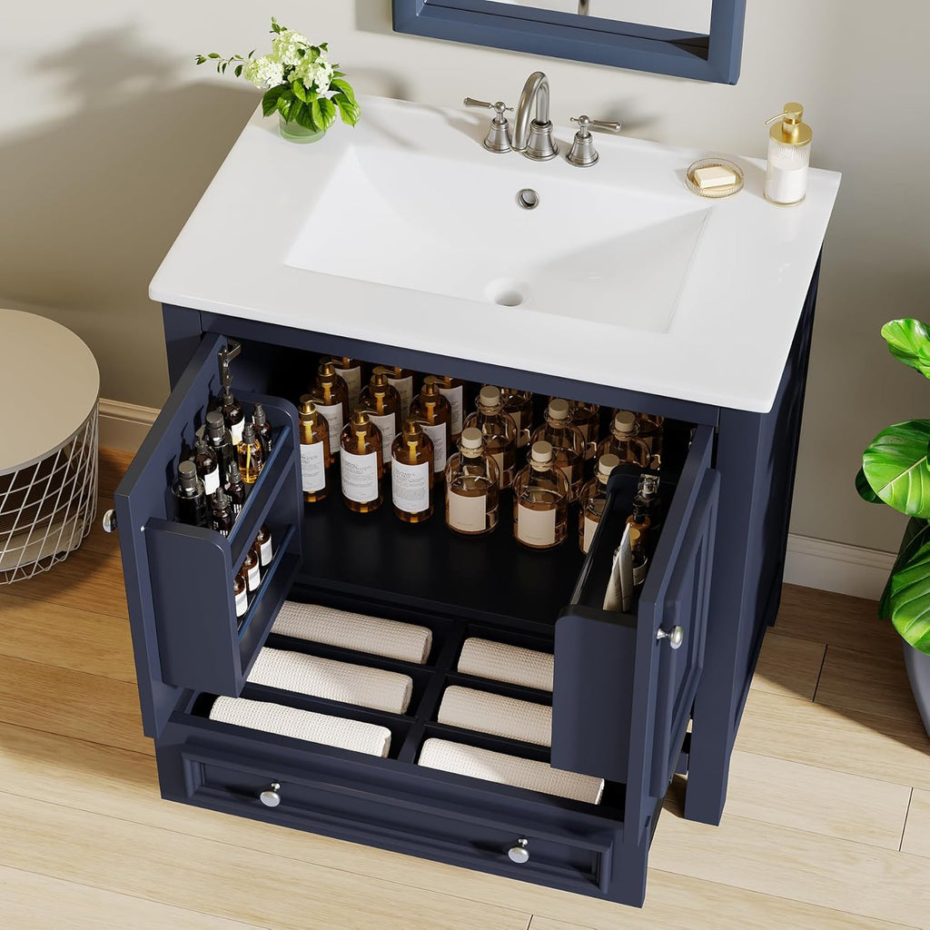 30" Modern Bathroom Vanity with Sink, Freestanding Bathroom Vanities Cabinet with Ceramic Basin Combo