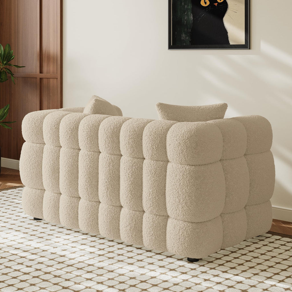 55" Boucle Cloud Loveseat with 2 Pillows, Light Brown