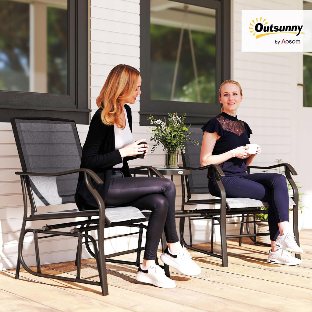 Outdoor Glider Chair with Table 2-Seat Patio Loveseat Gray | Rocking Chair Swing Love Seat, Breathable Sling