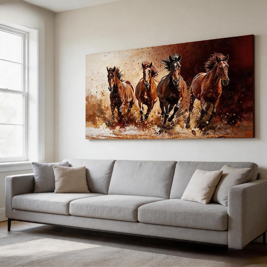 Running Horses Canvas Wall Art 4 Galloping Wild Horses Vintage Style Print Rustic Farmhouse Animal Wall Decor Bedroom