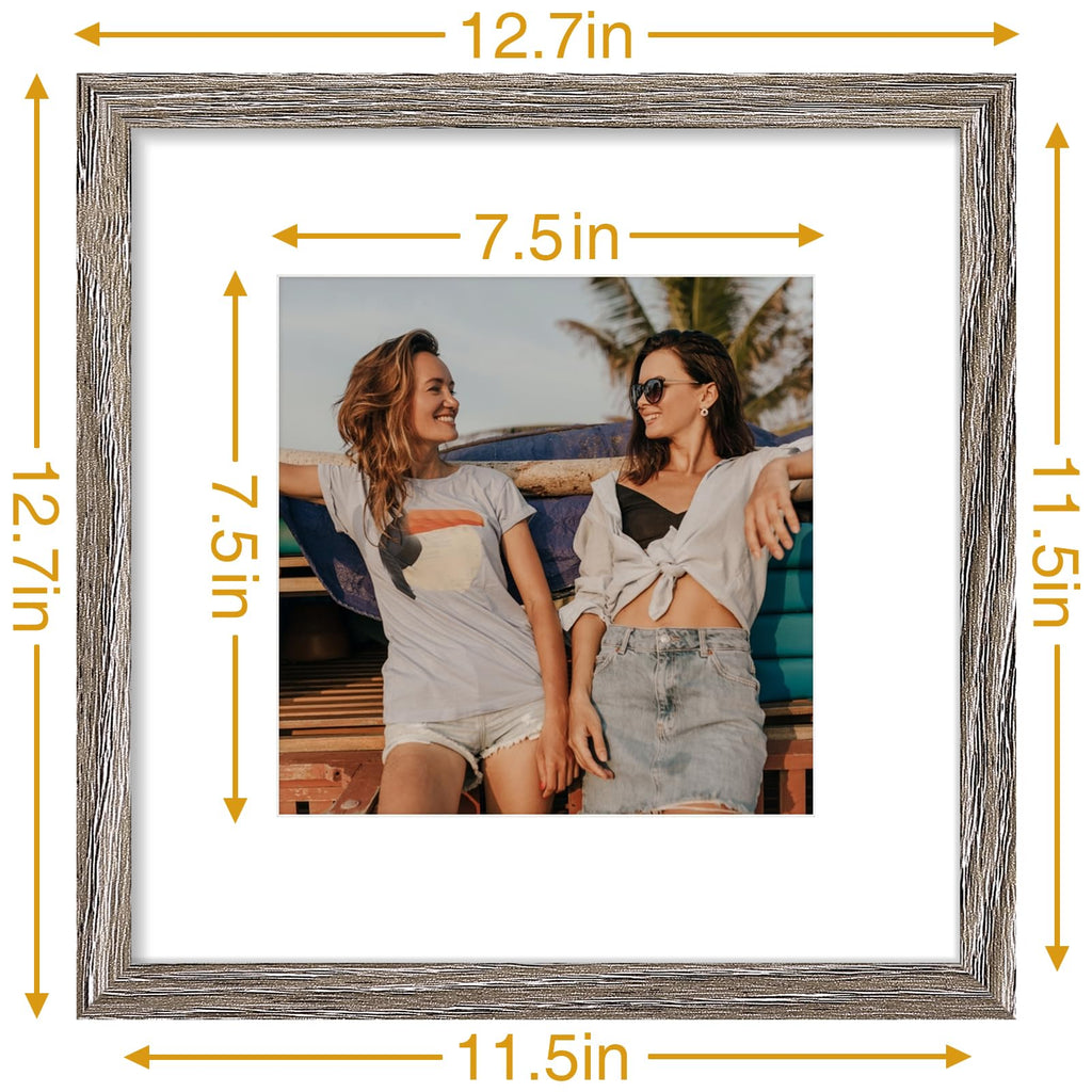 12x12 Picture Frame, Matted for 8x8 Photos, Rustic Grey