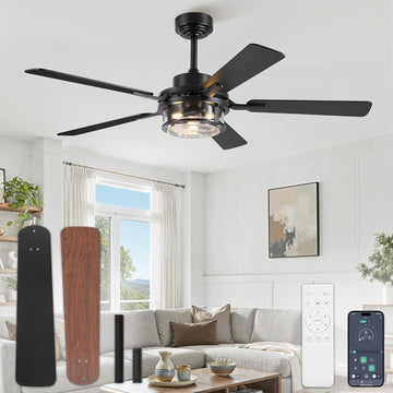 52 Inch Ceiling Fan with Light and Remote,Downrod Mount Farmhouse Ceiling Fan , Quiet 6-Speed Reversible DC Motor