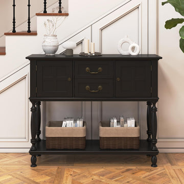 Farmhouse Console Table with Storage, Narrow Entryway Table with 2 Drawers & 2 Door Cabinets, Sofa Table Behind Couch