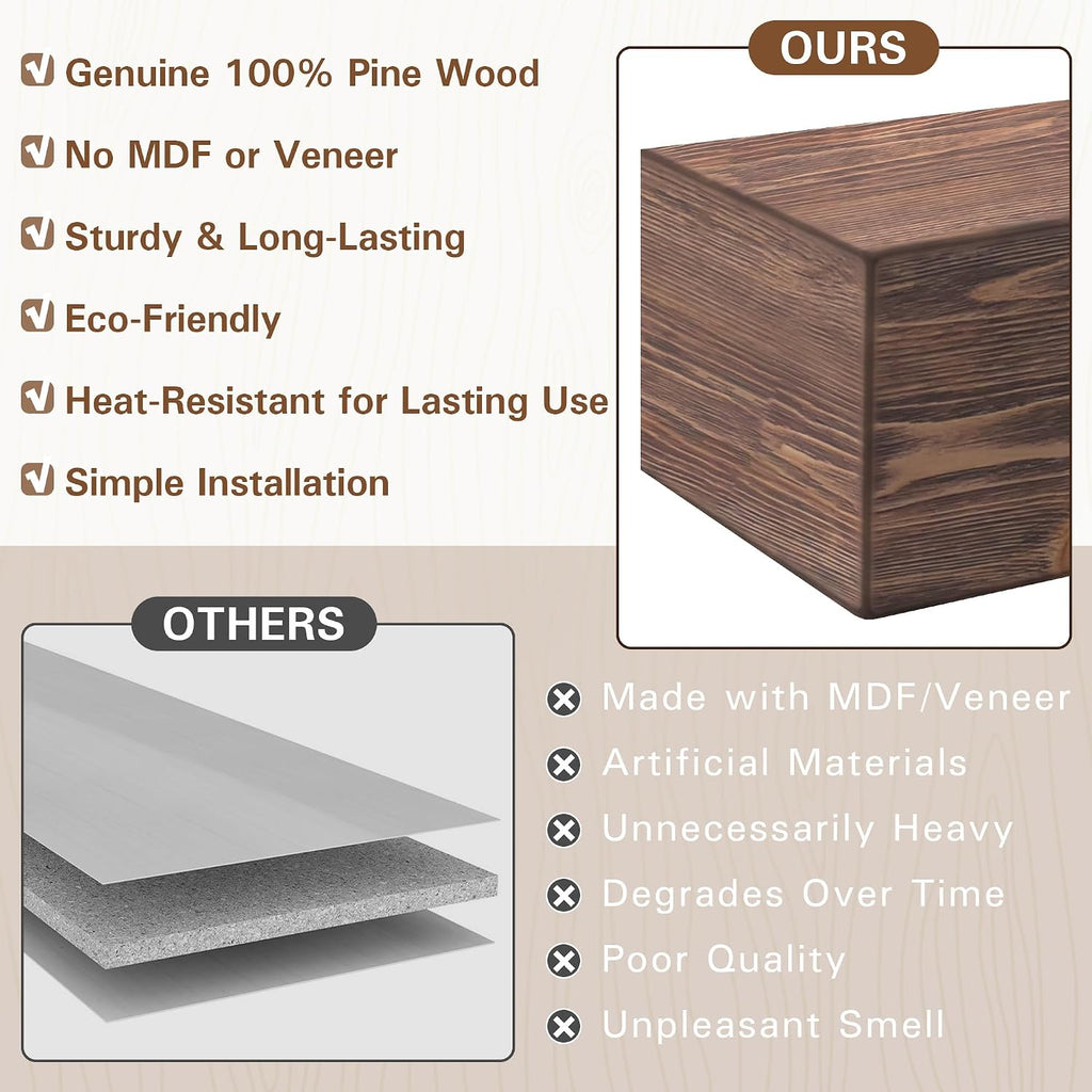 Handcrafted Wood Mantles for Over Fireplace - Wall Mounted Shelf - Floating for Living Room Decor - 72 Inch - Natural