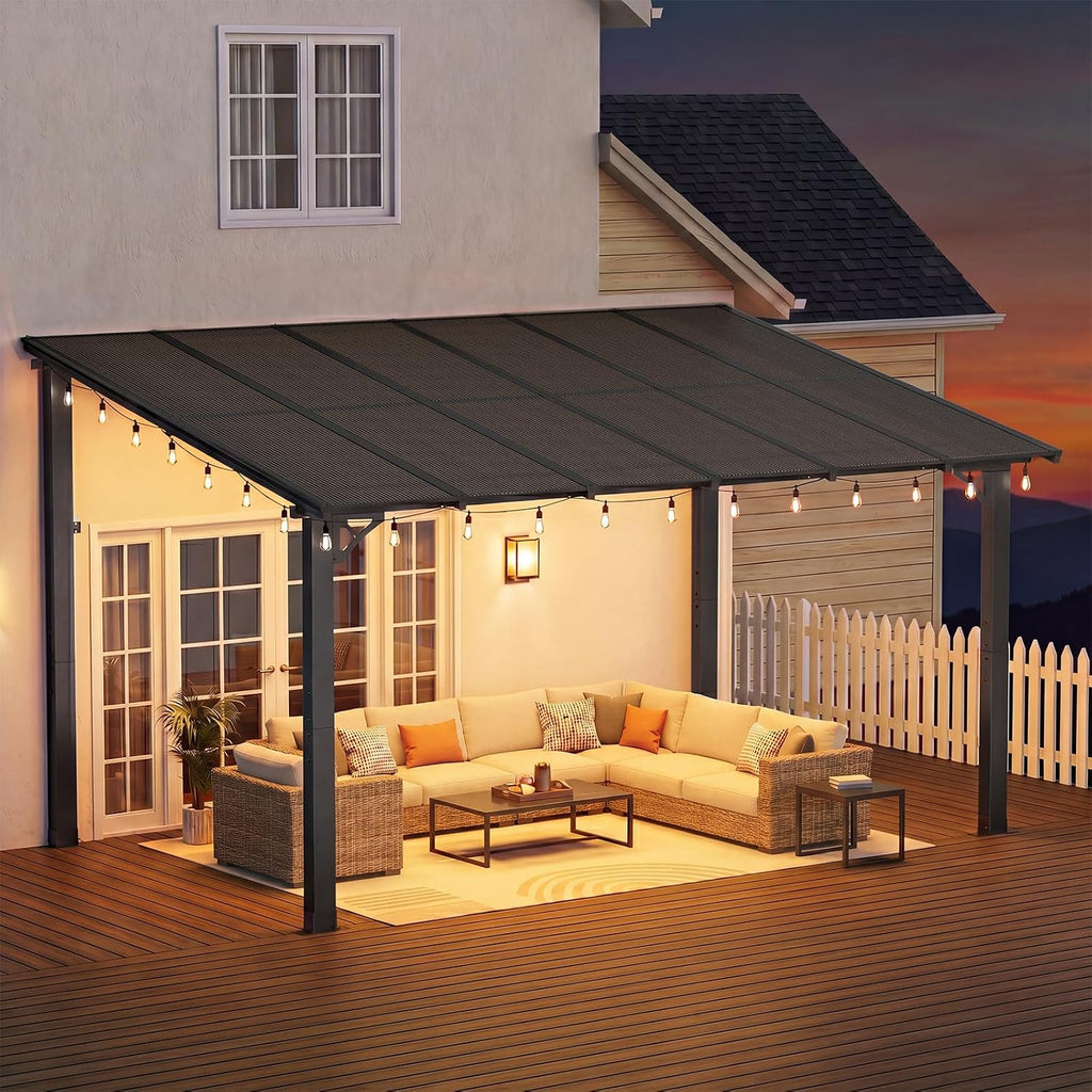 10' x 12' Gazebo, Gazebo Pergola with Sloped Roof, Large Wall-Mounted Heavy Duty Awnings