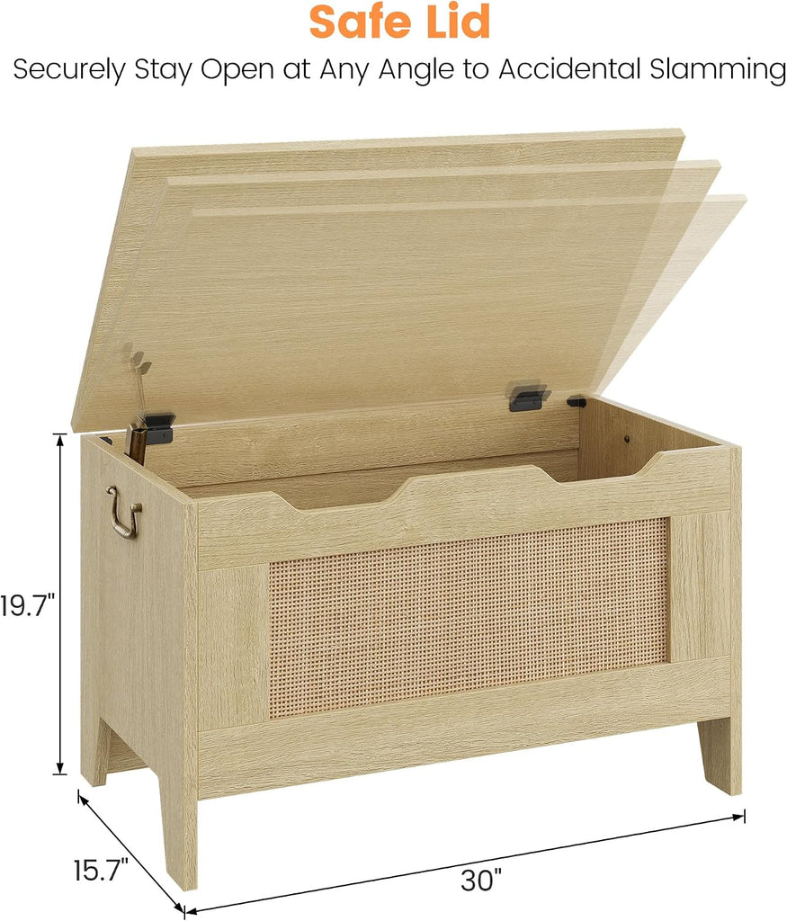 Farmhouse Storage Bench with Seat, 39.4" Wooden Storage Chest with Lid and Safety Hinge, Blanket and Shoe Organizer