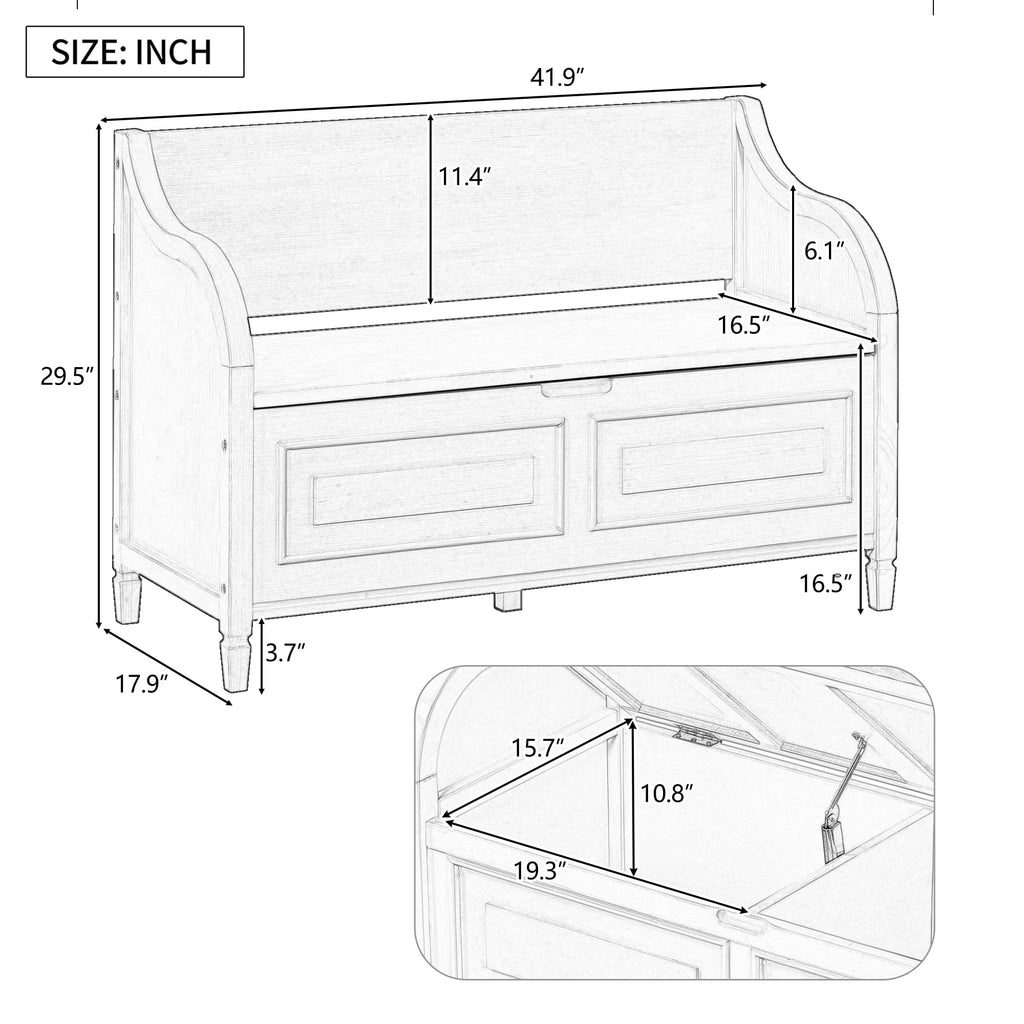 Rustic Entry Storage Bench with Hidden Compartments and Removable Cushion, Wooden Entryway Hallway Foyer Shoe Bench
