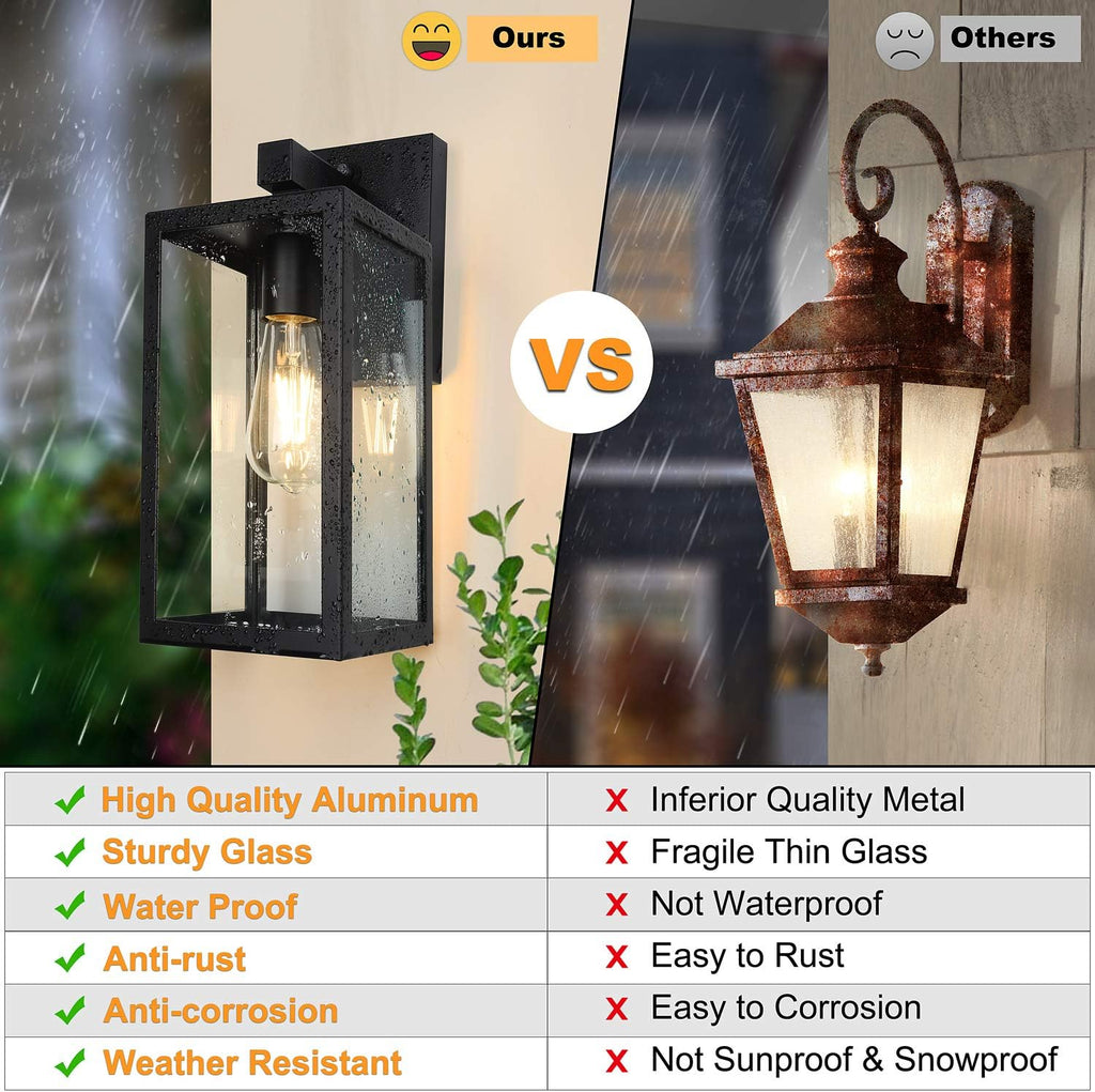 Dusk to Dawn Sensor Outdoor Wall Sconce, Exterior Porch Lantern Fixture with E26 Socket & Glass Shade