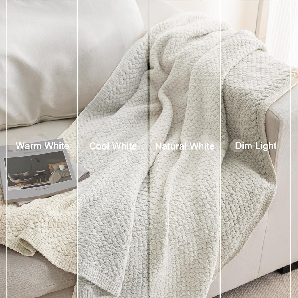 Chunky Chenille Knit Throw Blanket, Lightweight Breathable Summer Throws, Luxe Soft Fuzzy Cozy Basket Woven Stitch