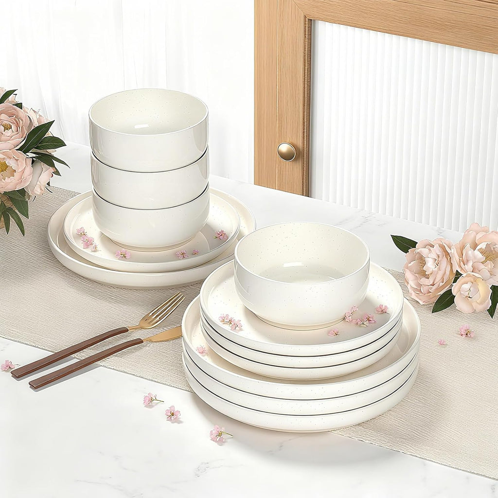 Plates and Bowls Sets, Dinnerware Sets for 4, 12 Pieces Scratch Resistant Dishware Dishes Set