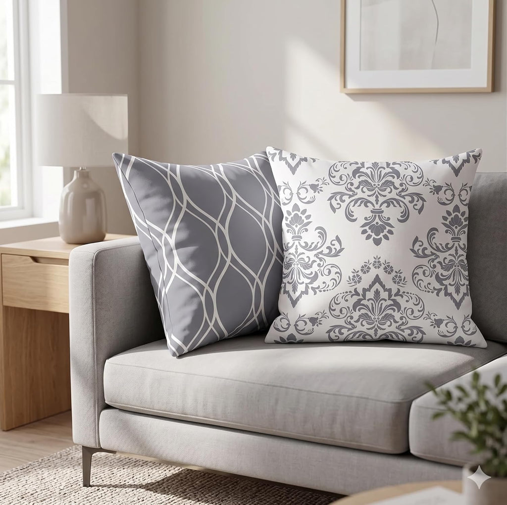 Decorative Throw Pillow Covers 18x18 Set of 4, Grey and White Modern Simple Square Pillow Case Cushion Cover, 18" x18")