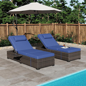 Outdoor Chaise Lounge Chairs,Wicker Patio Lounge Chairs Set of 2, Outdoor Patio Furniture Set, Rattan Reclining Beach