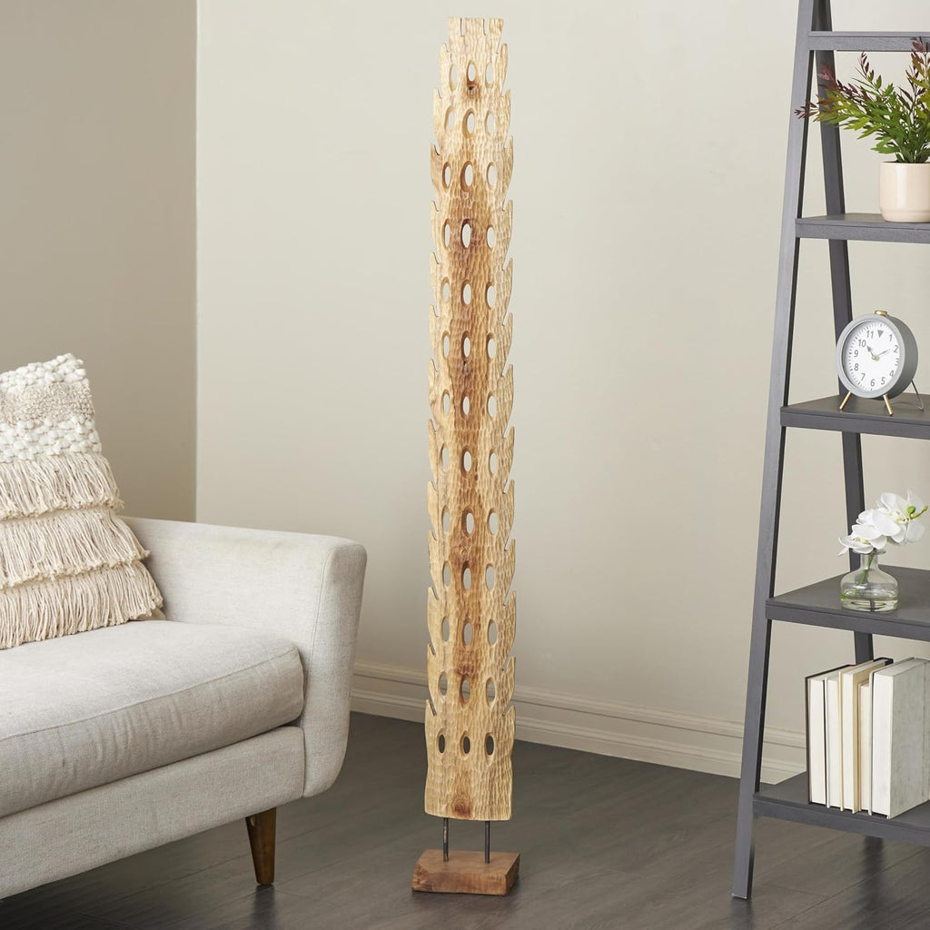 79 Teak Wood Abstract Handmade Decorative Sculpture Tall Floor Cutout Post Home Decor Statue with Live Edge Base