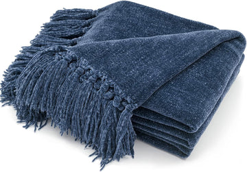 Throw Blanket Soft Cozy Chenille Throw Blanket with Fringe Tassel, 50'' x 60'')