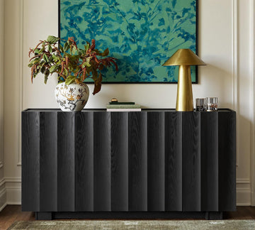 61.7" Fluted Sideboard Buffet Cabinet with Storage, Black | Mid Century Modern Credenza with Adjustable Shelves