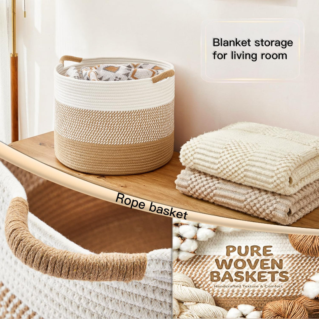 70L Large Cotton Rope Basket, Decorative Woven Blanket Storage , Boho Toy Storage & Toy Box for Kids, Versatile