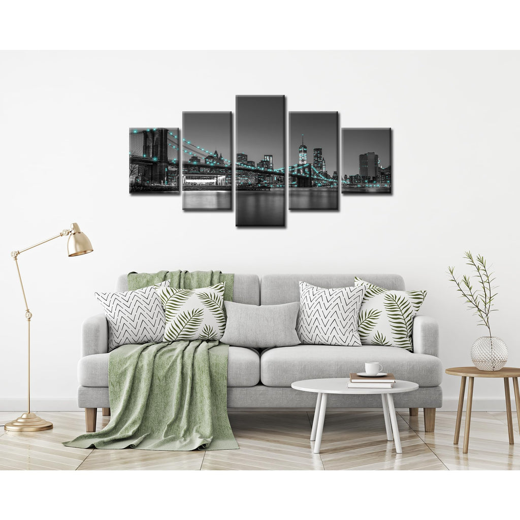 Brooklyn Bridge Wall New York Skyline Wall Decor NYC Building Picture Canvas Print Black and White City Painting