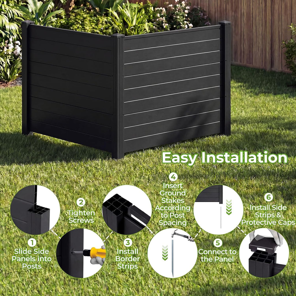 Air Conditioner Fence 2 Panels - 48''W x 36''H Outdoor Privacy Screen Trash Can Enclosure with 3 Stakes, PP Vinyl