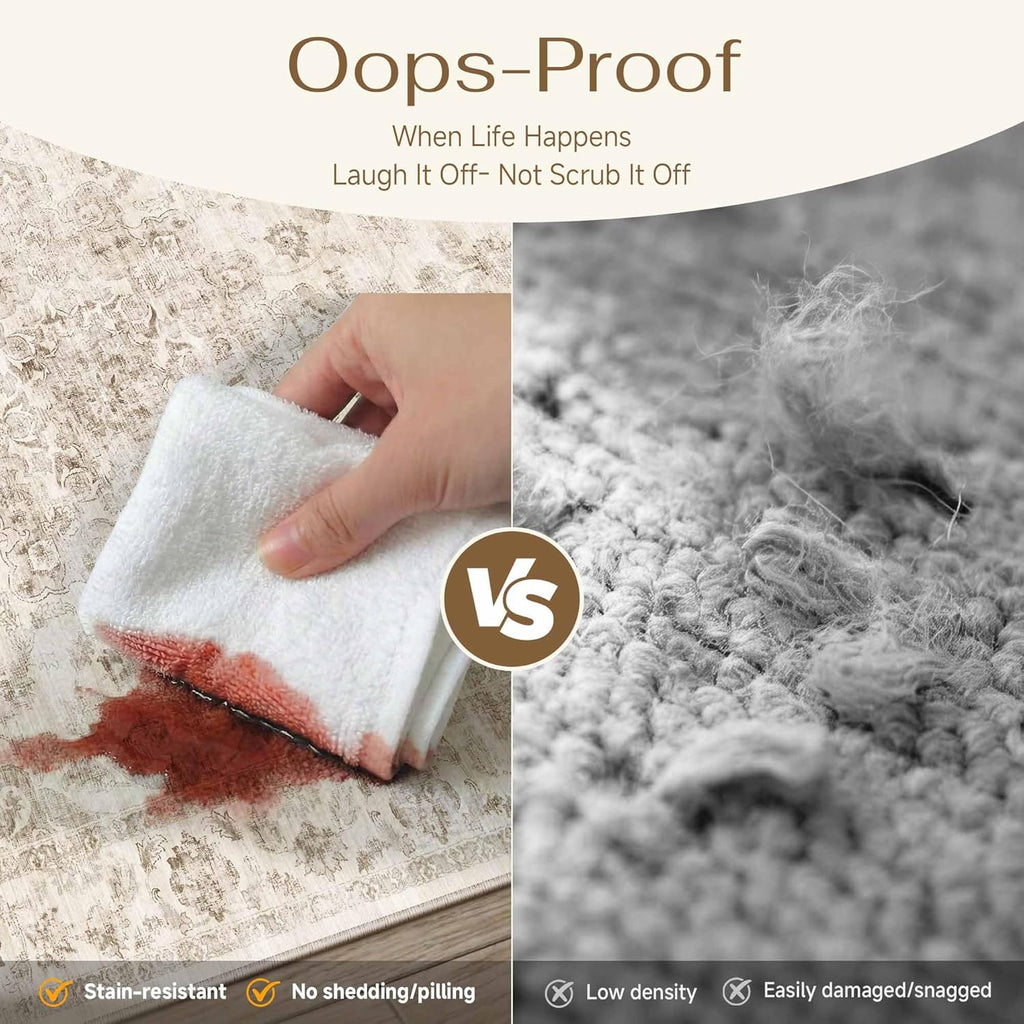 2x8 Washable Neutral Runner Rug Beige Vintage Hallway Kitchen Carpet Non-Slip Soft Low Pile Farmhous