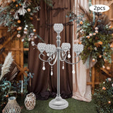 2 Pcs 5 Arm Gold Candelabra Centerpiece, 33 Inch Tall Crystal Candle Holder Centerpiece for Tables Elegant Metal