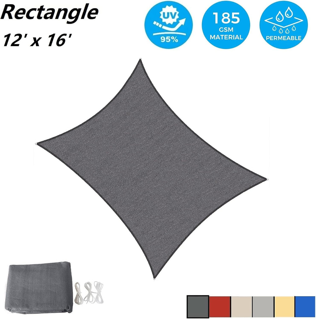 Sun Shade Sail Rectangle 12' x 16' UV Block Canopy Backyard Lawn Garden Outdoor Activities, Graphite