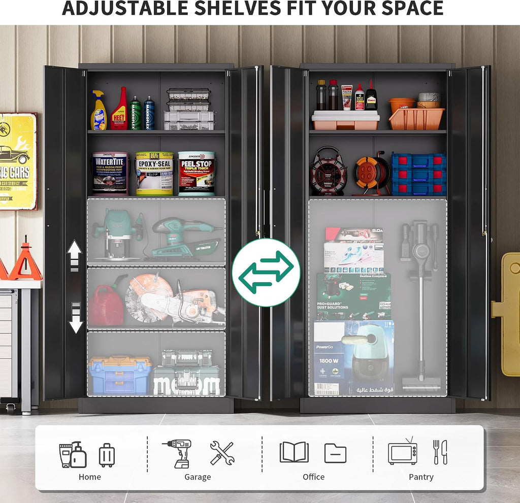 Metal Storage Cabinet with Locking Doors, 71" Tall Steel Locker Organizer with Adjustable Shelves, Garage Utility