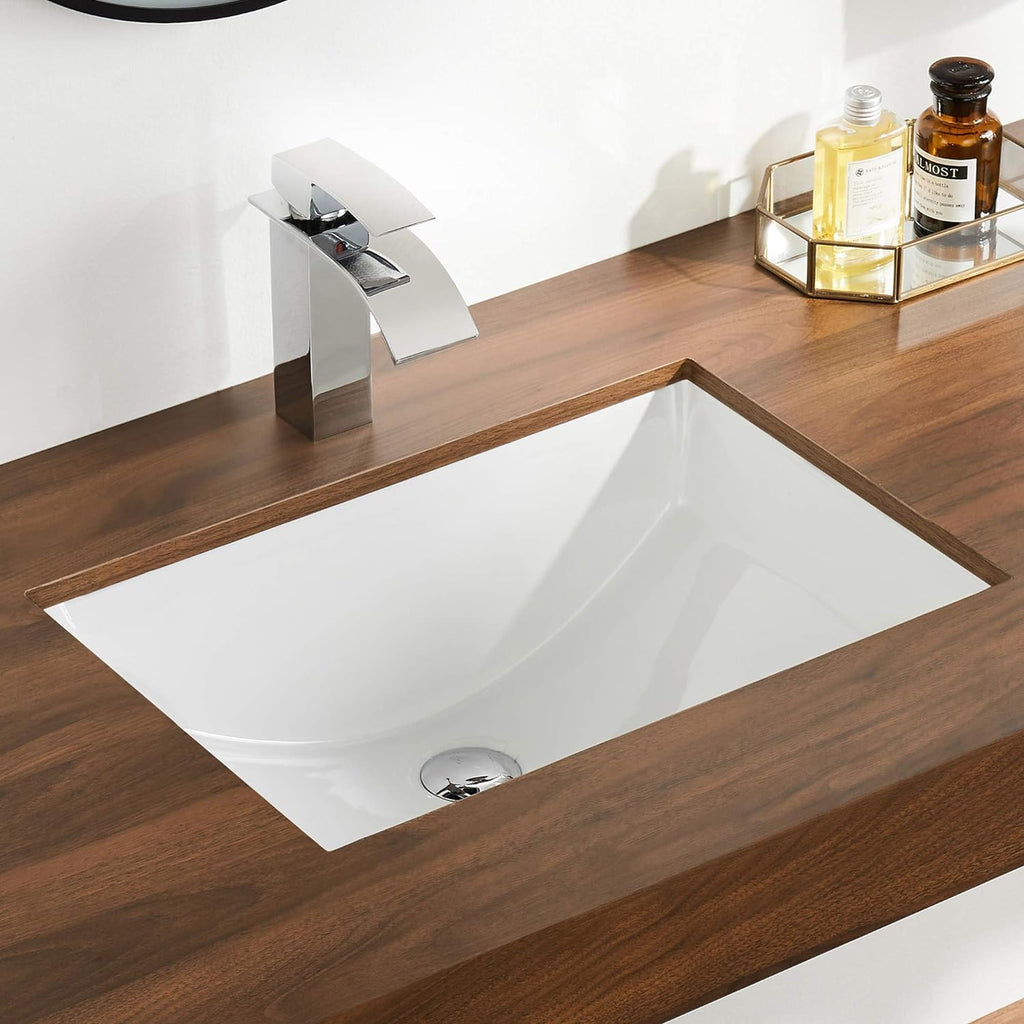 Undermount Bathroom Sink Rectangular, 21'' x 15'' Vessel Sink Rectrangle Undermount Bathroom Sink White Ceramic Lavatory Vanity Vessel Sink with Overflow A131-B08R9H8HRH