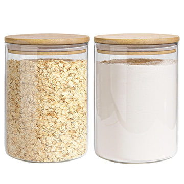 Glass Storage Jars Set Elegant Containers with Airtight Bamboo Lids, Perfect Organization - Flour, Rice, Pasta