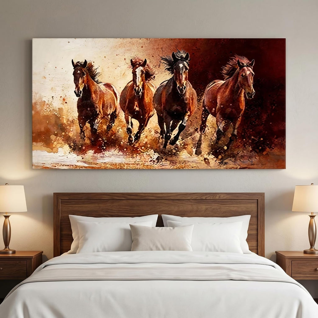 Running Horses Canvas Wall Art 4 Galloping Wild Horses Vintage Style Print Rustic Farmhouse Animal Wall Decor Bedroom