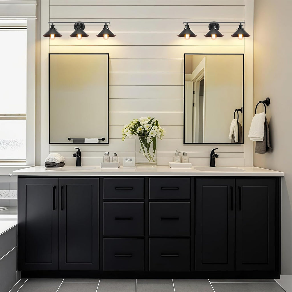 Upgrade Black Farmhouse Bathroom Light Fixtures, Vanity Lights | 32" Larger Size, Solid Metal Shade, Matte Black
