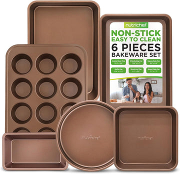 6-Piece Nonstick Bakeware Set, Carbon Steel Pans Set, Includes Cookie Sheets, Wide & Square Bake Pans, Bread Loaf &