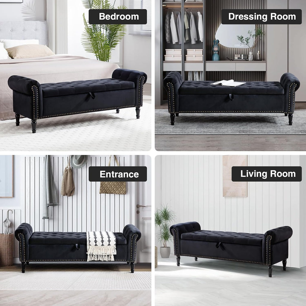 67'' End of Bed Storage Bench King Size, Storage Bench End of Bed, Upholstered Velvet Tufted Storage Ottoman Benches