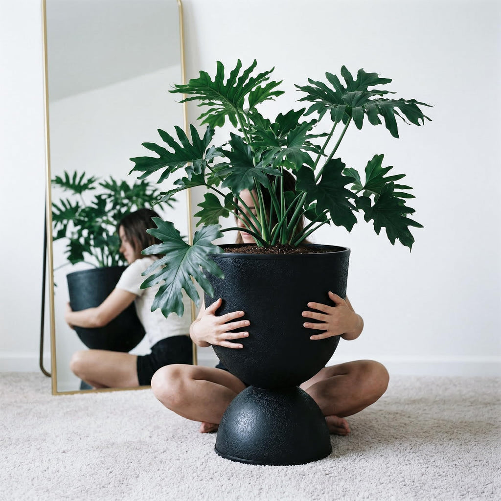 23 Inch Tall Planters, Black Plastic Urn Planters, 1 Pack