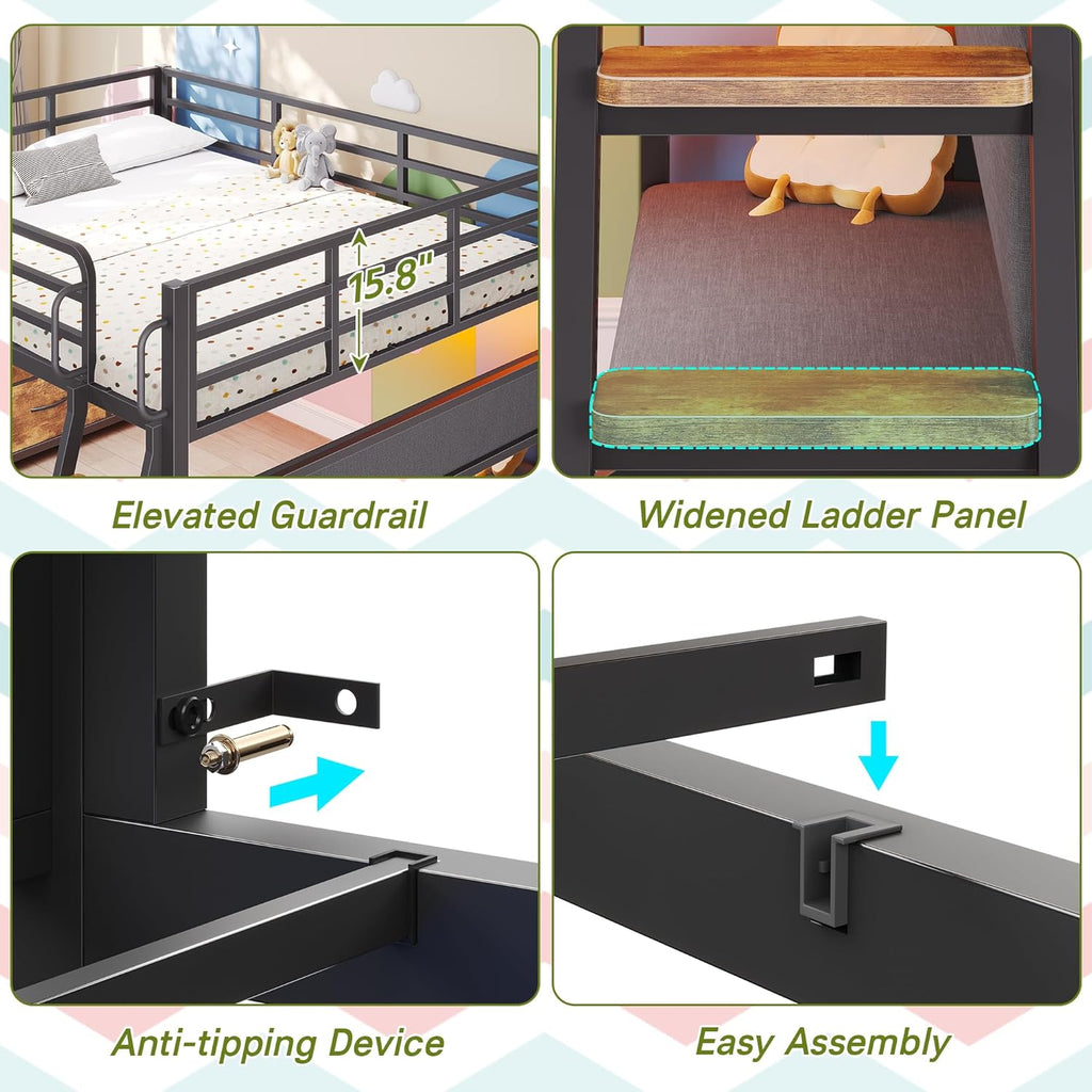 Full Low Loft Bed with Desk,Full Bed Frame with 9 Storage Drawers