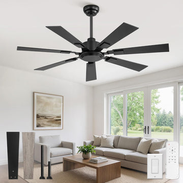 52“ Ceiling Fans No Light with Remote, Black Modern Ceiling Fan Without Light, Quiet Reversible DC Motor, 6 Speeds
