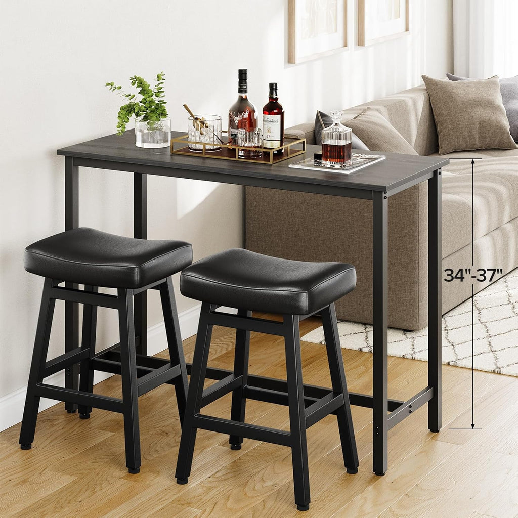 Counter Height Bar Stools Set of 2, 24 Inch Barstools Counter, Kitchen Stools with Bonded Leather Saddle Seats