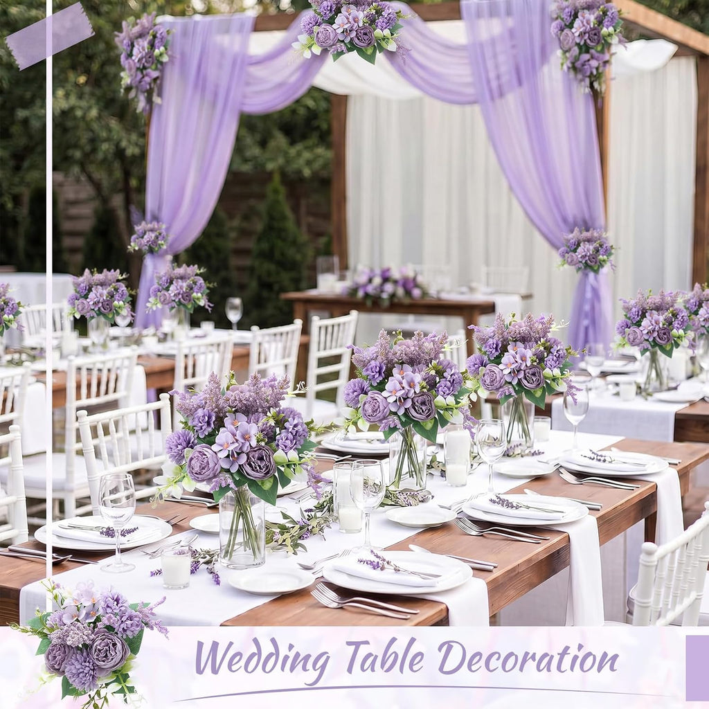 12 Pcs 13.4 Inch Artificial Flowers Bouquet Fake Silk Flowers Faux Bouquet Hydrangea Bouquets for Wedding Birthday